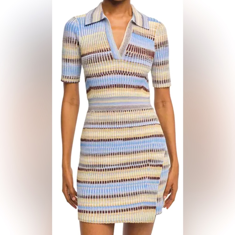 Jonathan Simkhai Blue, Cream & Brown Striped Knit Mini Dress